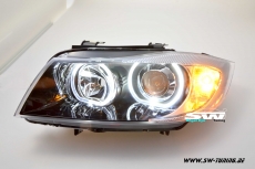 Angel Eye headlights for 3Series BMW E90 E91 05-13 2 High LED halo rims black