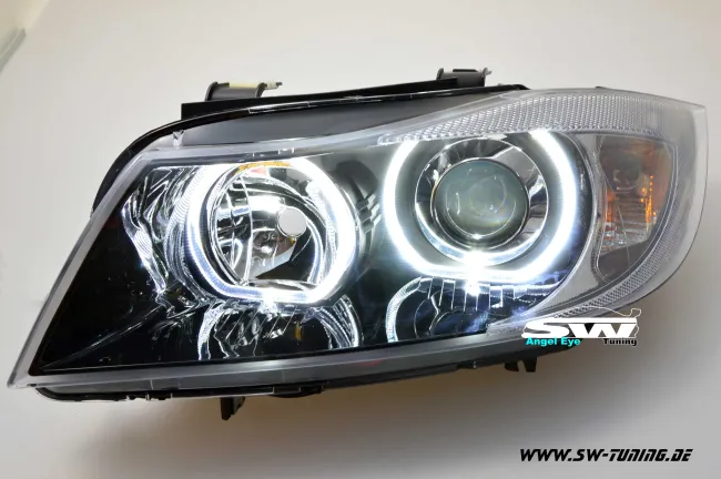 Angel Eye headlights for 3Series BMW E90 E91 05-13 2 High LED halo rims black