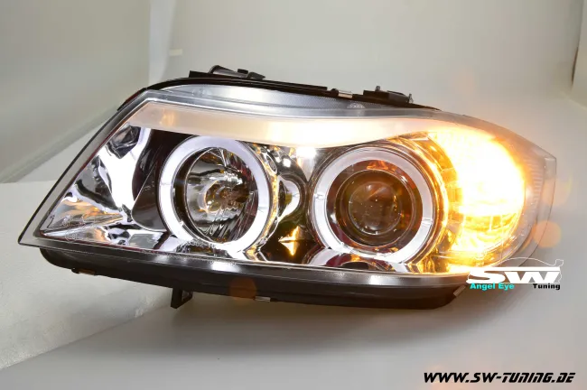 Angel Eye headlights for 3series BMW E90 E91 chrome LED helo rims 05-09