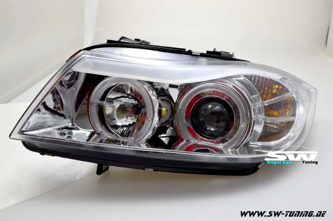 Angel Eye headlights for 3series BMW E90 E91 chrome LED helo rims 05-09