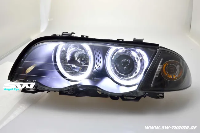 angel eye headlights suitable for 3series BMW E46 sedan 4doors stationwagon 98-01 High LED halo rims black