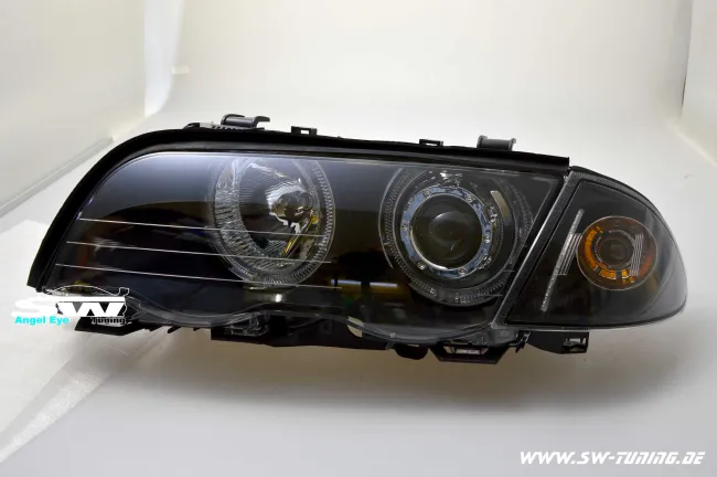 angel eye headlights suitable for 3series BMW E46 sedan 4doors stationwagon 98-01 High LED halo rims black