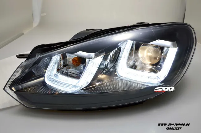 SW-DRLtube Scheinwerfer VW Golf VI 08-12 LED TFL U-Lighttube black Black-Line