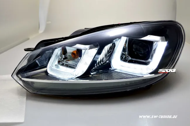 SW-DRLtube Scheinwerfer VW Golf VI 08-12 LED TFL U-Lighttube black Chrom-Line