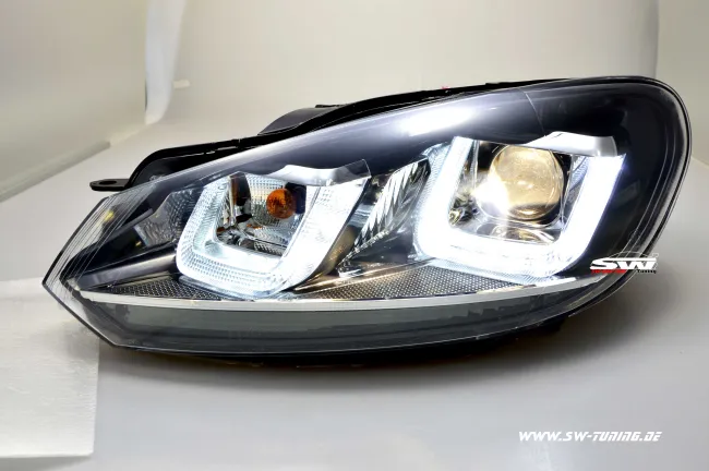 SW-DRLtube Scheinwerfer VW Golf VI 08-12 LED TFL U-Lighttube black Chrom-Line