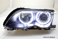 angel eye headlights 3Series BMW E46 LCI sedan 4doors 02-05 High LED halo rims black