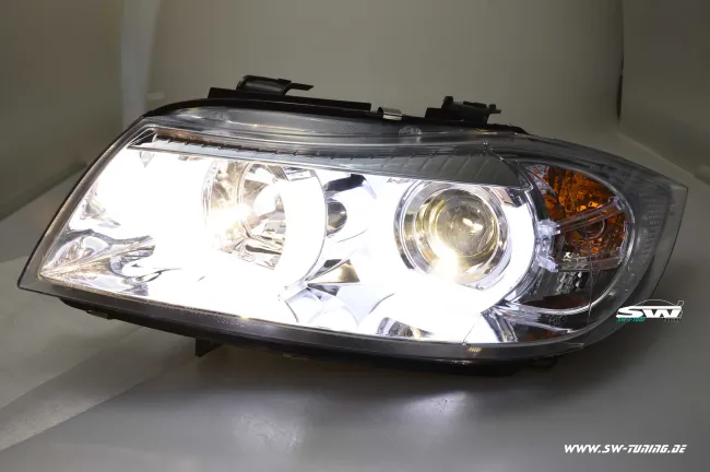 SW-Ltube Angel Eye headlights for BMW E90 E91 05-13 2 High U-LED positionslight chrome