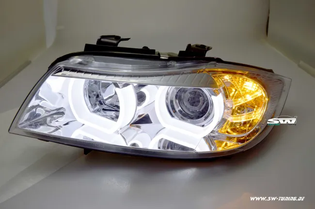 SW-Ltube Angel Eye headlights for BMW E90 E91 05-13 2 High U-LED positionslight chrome
