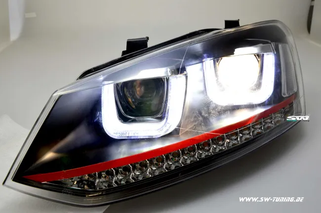 SW-Light headlights VW Polo V 6R 6C 10-17 LED U-Tube positionslight black RED-Line