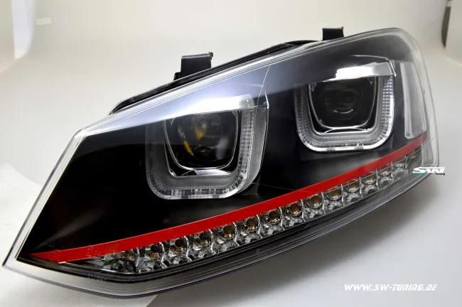 SW-Light headlights VW Polo V 6R 6C 10-17 LED U-Tube positionslight black RED-Line