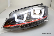 SW-DRLtube headlights VW Golf VII 12-16 black with LED Indicator U-DRL R87 RED-Line