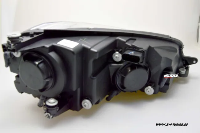 SW-DRLtube headlights VW Golf VII 12-16 black with LED Indicator U-DRL R87 RED-Line