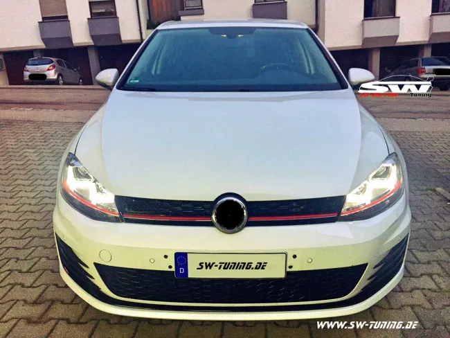 SW-DRLtube headlights VW Golf VII 12-16 black with LED Indicator U-DRL R87 RED-Line