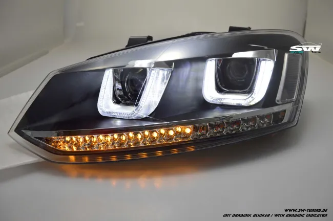 SW-Light headlights VW Polo 6R 6C 10-17 LED U-Tube positionslight black dynamic Indicator