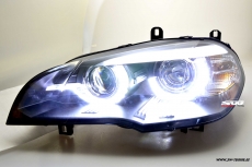 SW-DRLtube Angel Eye Xenon Scheinwerfer fr BMW X5 E70 07-10 High LED U-DRL Black ohne AFS