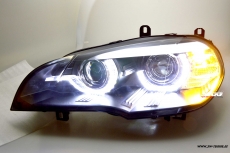 SW-DRLtube Angel Eye Xenon Scheinwerfer fr BMW X5 E70 07-10 High LED U-DRL Black ohne AFS