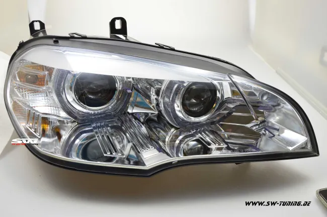 SW-DRLtube Angel Eye Xenon Scheinwerfer für BMW X5 E70 07-10 High U-LED-TFL chrom (für AFS-Version)