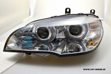 SW-DRLtube Angel Eye Xenon Scheinwerfer fr BMW X5 E70 07-10 High LED U-DRL chrom ohne AFS