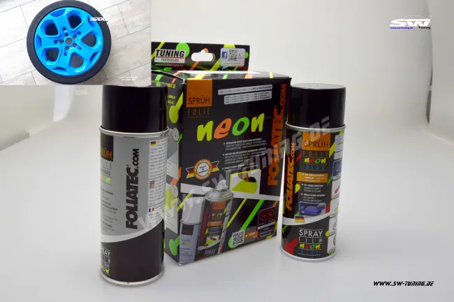 sprayfoil / NEON blue shiny Spray foil Foliatec 2x400ml & 2x400ml Primer 43,72EUR/1l
