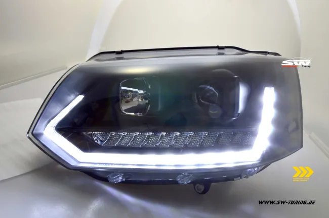 SW-DRLTube Scheinwerfer VW T5 GP Facelift Typ 7H 09-14 LED Tagfahrlicht Wischblinker Black