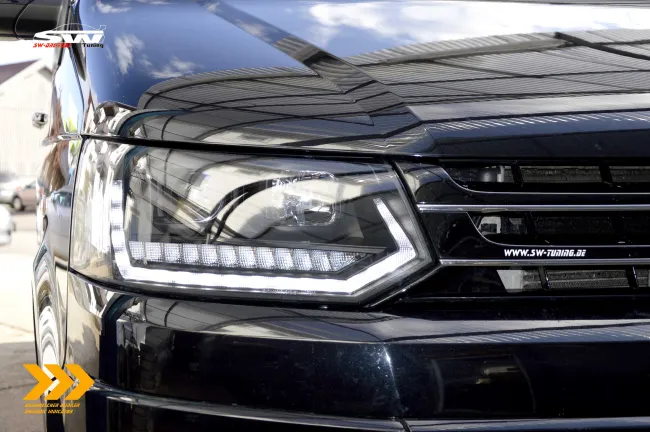 SW-DRLTube Scheinwerfer VW T5 GP Facelift Typ 7H 09-14 LED Tagfahrlicht Wischblinker Black