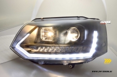 SW-DRLTube Scheinwerfer VW T5 GP Facelift Typ 7H 09-14 LED Tagfahrlicht Wischblinker Black