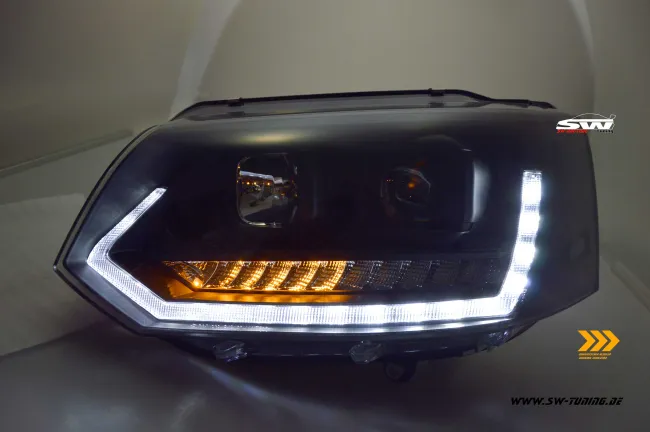 SW-DRLTube Scheinwerfer VW T5 GP Facelift Typ 7H 09-14 LED Tagfahrlicht Wischblinker Black