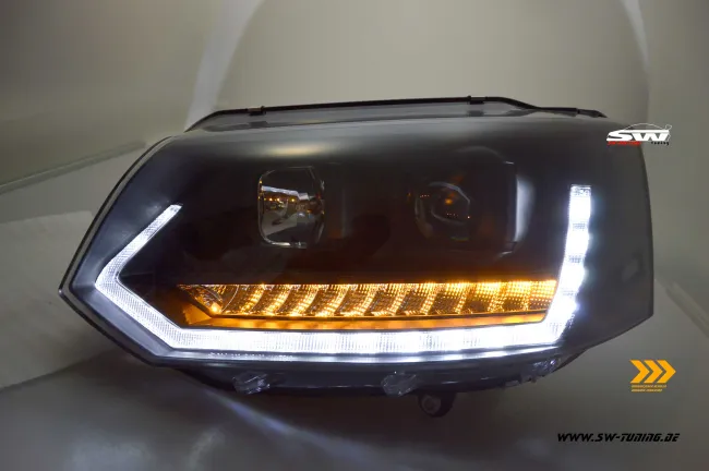 SW-DRLTube Scheinwerfer VW T5 GP Facelift Typ 7H 09-14 LED Tagfahrlicht Wischblinker Black