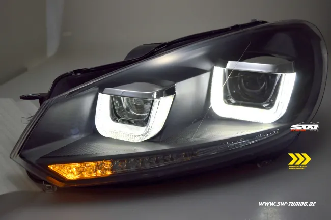 SW-DRLtube Scheinwerfer VW Golf VI 08-12 Dynamischer Blinker LED TFL U-Lighttube black
