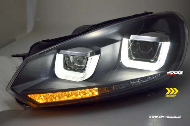 SW-DRLtube Scheinwerfer VW Golf VI 08-12 Dynamischer Blinker LED TFL U-Lighttube black