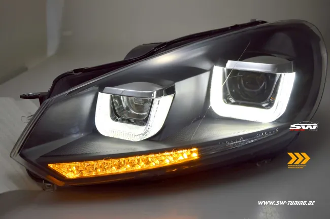 SW-DRLtube Scheinwerfer VW Golf VI 08-12 Dynamischer Blinker LED TFL U-Lighttube black