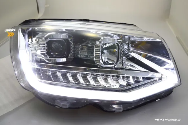 SW-DRLTube headlights VW T6 Type SG 16-20 LED Lighttube DRL R87 chrome dynamic indicator