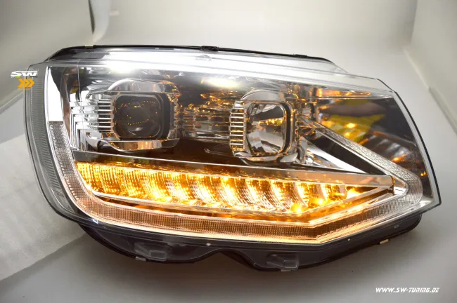 SW-DRLTube headlights VW T6 Type SG 16-20 LED Lighttube DRL R87 chrome dynamic indicator