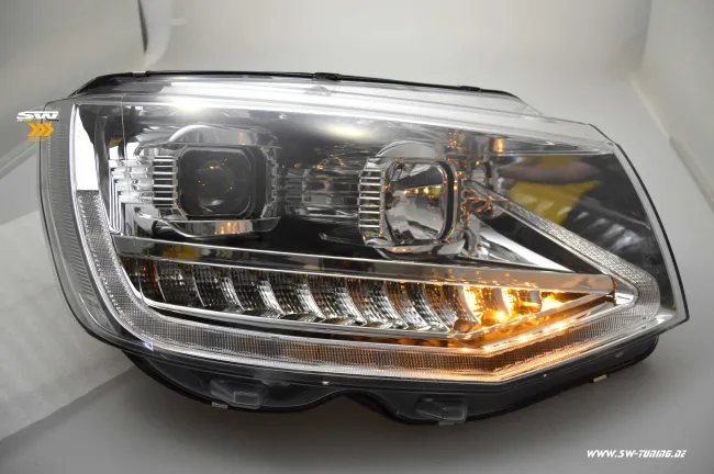 SW-DRLTube headlights VW T6 Type SG 16-20 LED Lighttube DRL R87 chrome dynamic indicator
