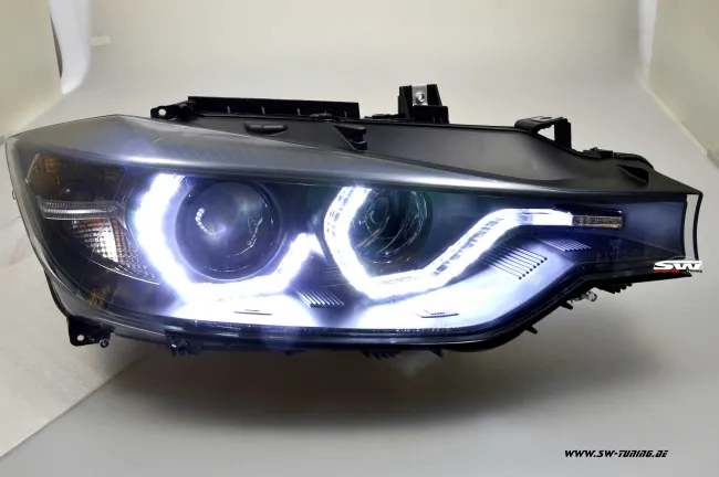 SW-DRL Angel Eye Xenon Scheinwerfer für 3er BMW Typ F30/F31 12-15 LED U-TFL-Standlichtringe black für AFS