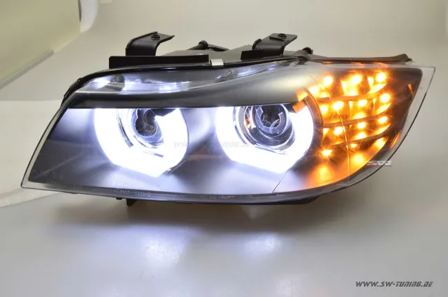 SW-DRLtube Angel Eye Xenon Scheinwerfer passend für 3er BMW E90 E91 09-13 High U-LED-DRL Black mit AFS