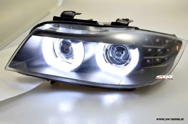 SW-DRLtube Angel Eye Xenon Scheinwerfer für 3er BMW E90 E91 LCI 09-13 High U-LED-DRL Black ohne AFS