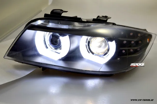 SW-DRLtube Angel Eye Xenon Scheinwerfer für 3er BMW E90 E91 LCI 09-13 High U-LED-DRL Black ohne AFS