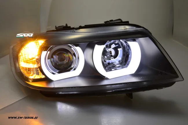SW-Ltube Angel Eye Xenon Headlight for 3Series BMW E90 E91 05-09 High U-LED Black without AFS