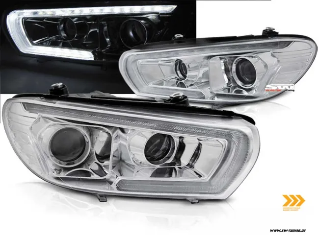 SW-DRLtube headlights VW Scirocco III Type 13 08-14 LED DRL + LED Indicator chrome
