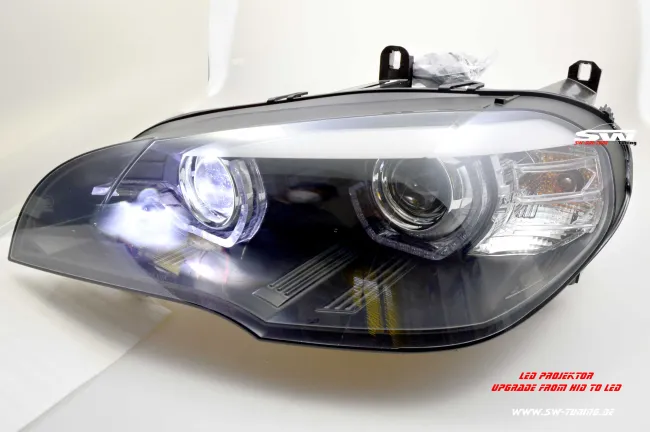 SW-DRLtube LED Angel Eye headlights for BMW X5 E70 07-10 High U-LED DRL black (for AFS-Versions)