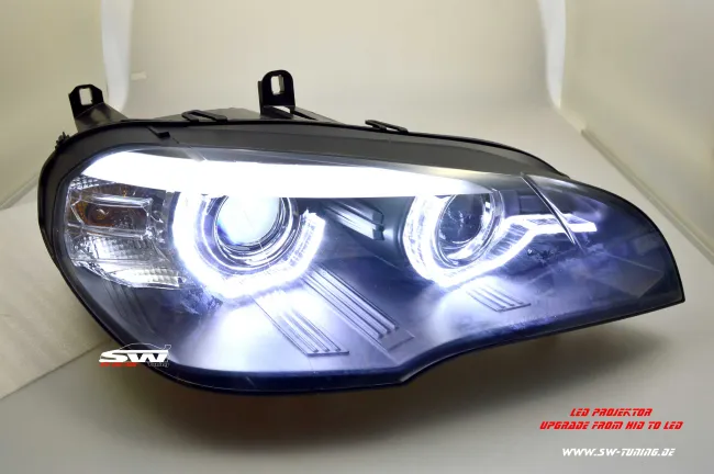 SW-DRLtube Angel Eye LED headlights for BMW X5 E70 07-10 High U-LED DRL black without AFS ugrade