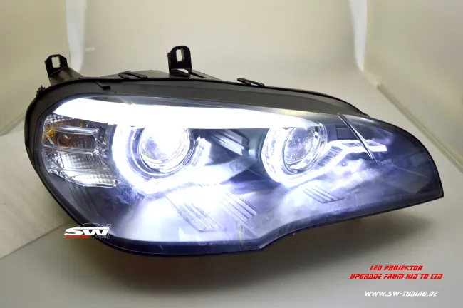 SW-DRLtube Angel Eye LED headlights for BMW X5 E70 07-10 High U-LED DRL black without AFS ugrade