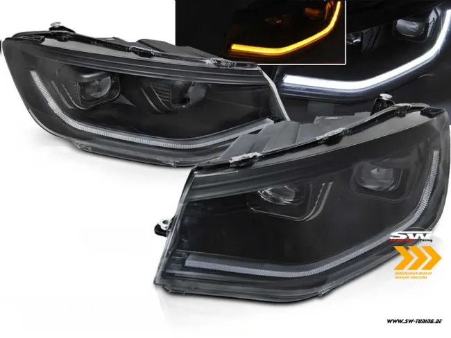 SW-DRL tube headlights VW Caddy V SB 20-24 LED TFL / wiping indicators black