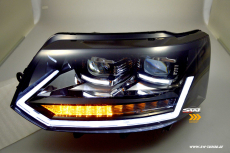 SW-DRLTube Voll LED Scheinwerfer passend fr VW T5 GP Facelift Typ 7H 09-14 LED TFL/Wischblinker Black