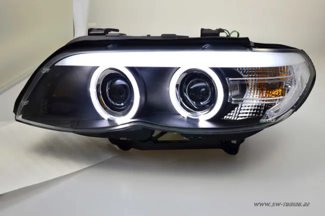 SW angel eye Xenon headlights suitable for BMW E53 LCI 03-07 X5 Facelift LED halo rims black