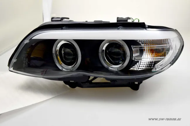 SW angel eye Xenon headlights suitable for BMW E53 LCI 03-07 X5 Facelift LED halo rims black