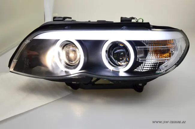 SW angel eye Xenon headlights suitable for BMW E53 LCI 03-07 X5 Facelift LED halo rims black