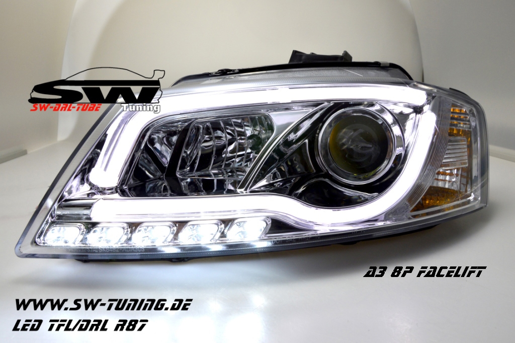 SW-DRLTube Scheinwerfer AUDI A3 8P 08-12 Facelift LED TFL / Lighttube  chrome - tuning online kaufen