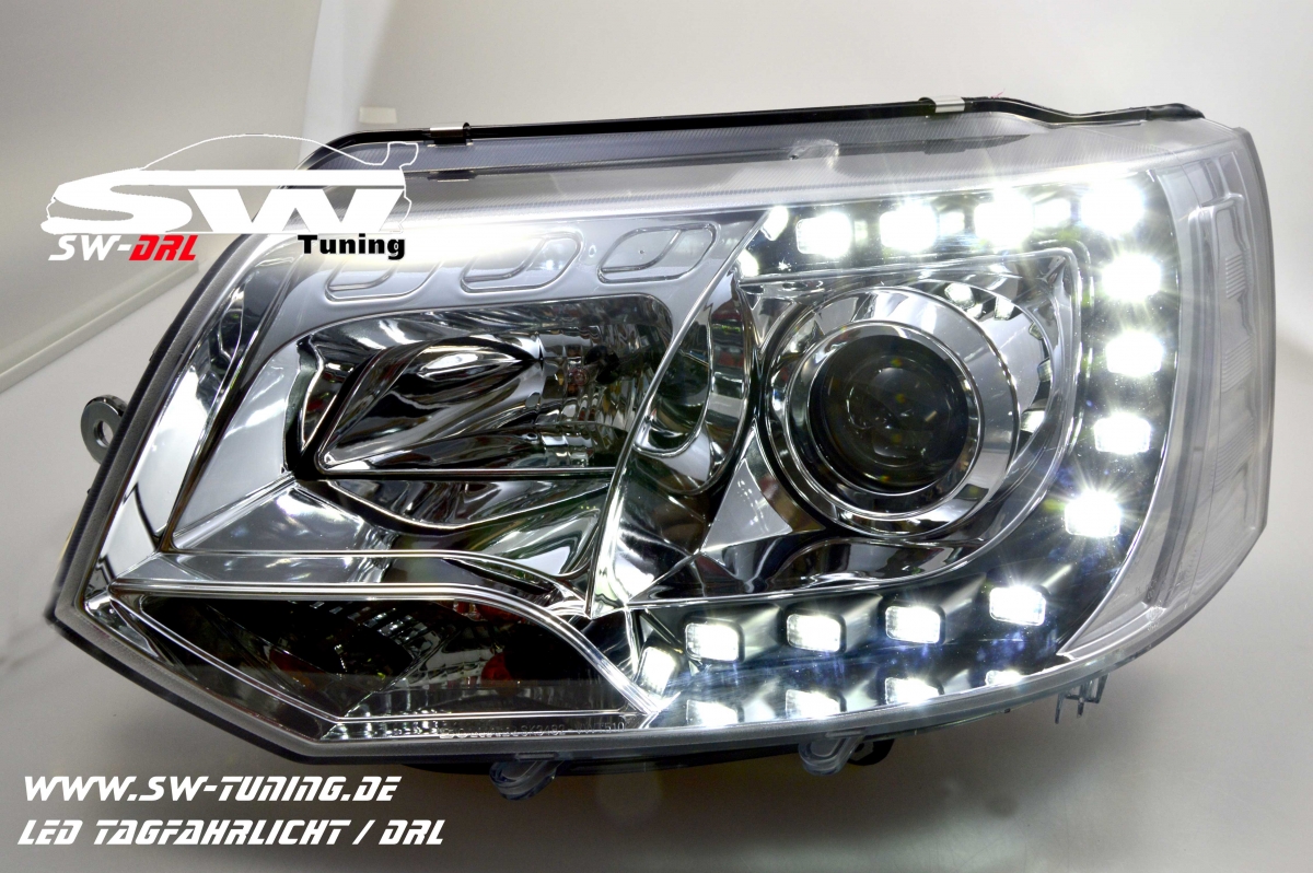 Scheinwerfer Tagfahrlicht LED chrom+LED Blinker passt für VW T4